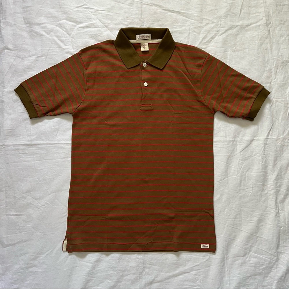 Calvin Klein Brown and Green Polo Shirt Classic Design